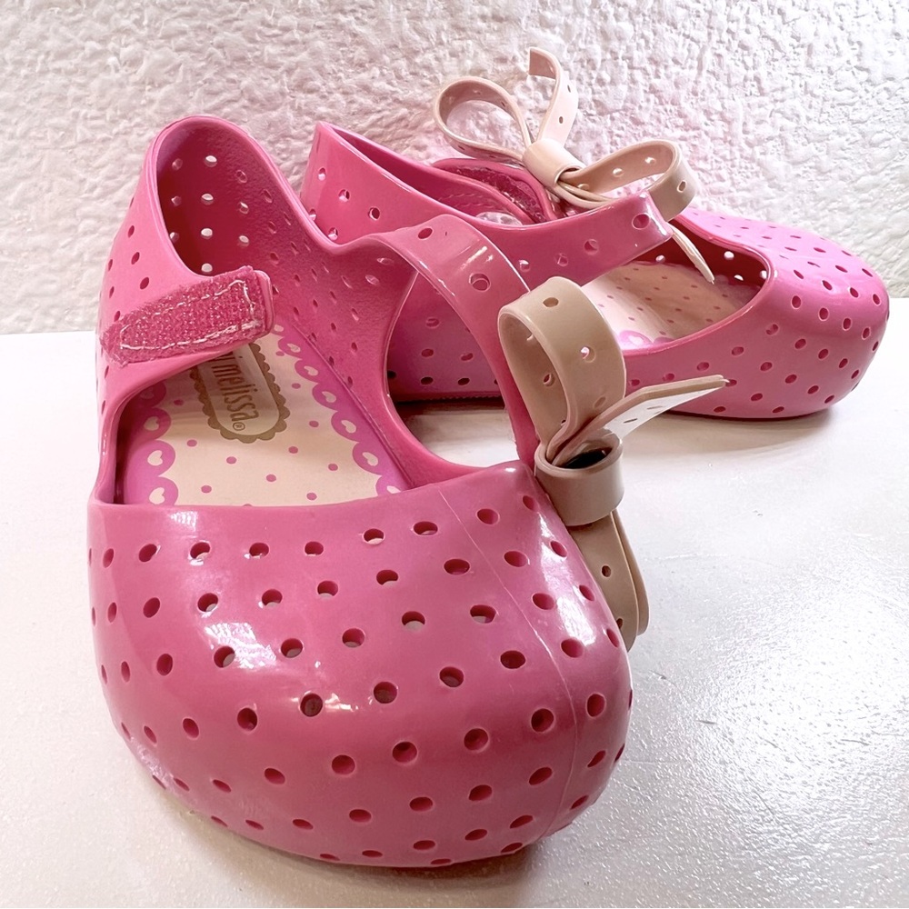 ♥️ 2X HP MINI MELISSA Furadinha X Mary Janes Sz 5 Pink Bow Jellies Toddler NWOT - Picture 10 of 10